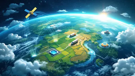 Satellite orbiting earth southeast asia iot agriculture logistics water connectivity