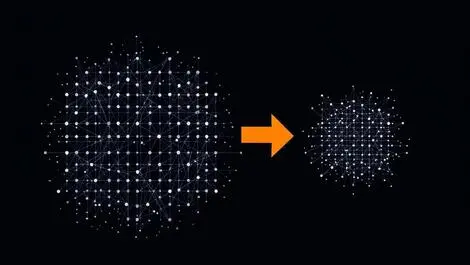 Story image (Illustration large neural network being compressed into smaller efficient ai.webp)