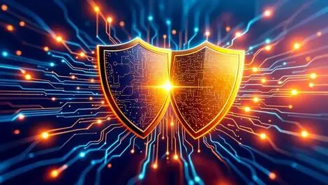 Digital circuitry two shields merging cybersecurity companies union