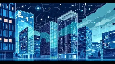 Modern office buildings ai brain digital circuits it growth nz au
