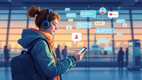 Traveler airport terminal smartphone ai powered customer support travel insurance europe