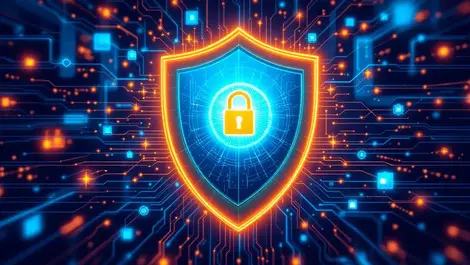 Computer shield digital data streams ai elements network web cybersecurity protection