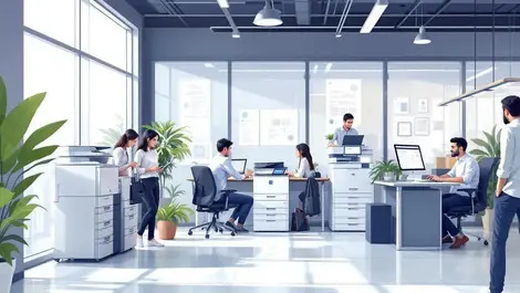 Modern singapore office small business employees using sleek printers