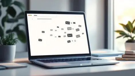 Minimalist laptop inbox grey emails auto filtered to side folder