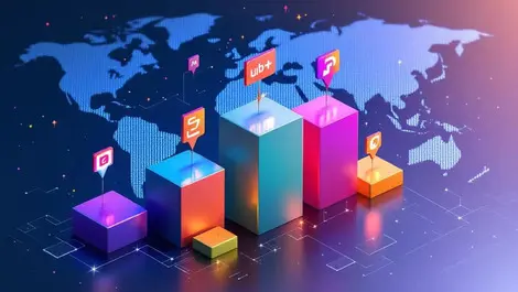 Dynamic global software leaderboard 3d podium blocks world map