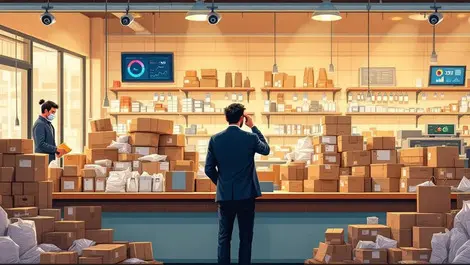 Stressed store manager with overflowing returns cctv cameras