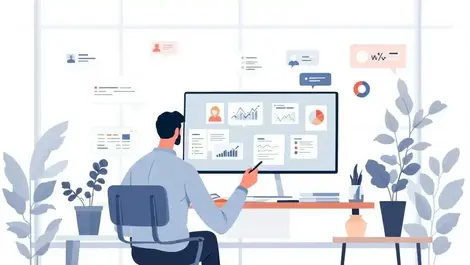 Professional investor analyst toronto office analytics chat bubbles digital illustration