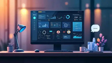 Automation finance dashboard corporate office ai data flow digital illustration